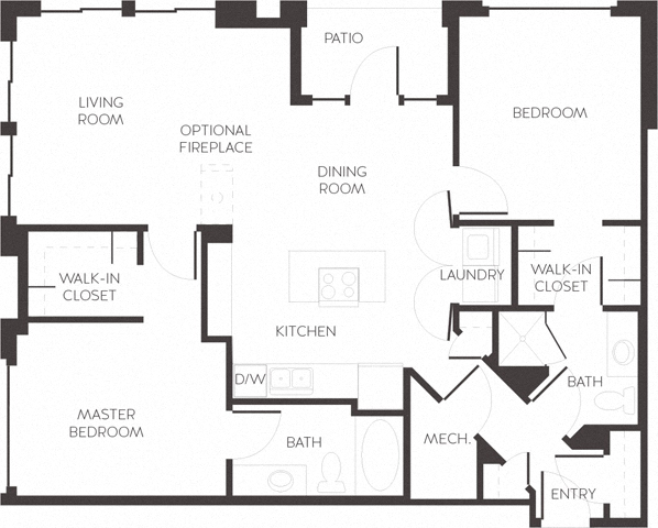 Floor plan for 2 beds, 2 baths, 1176 sqft